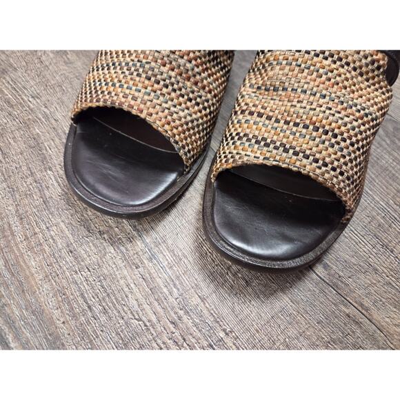 Brighton Ponti Slip On Slide Sandal 8.5M Block Heel Leather/Textile Italy Shoes - Picture 4 of 10